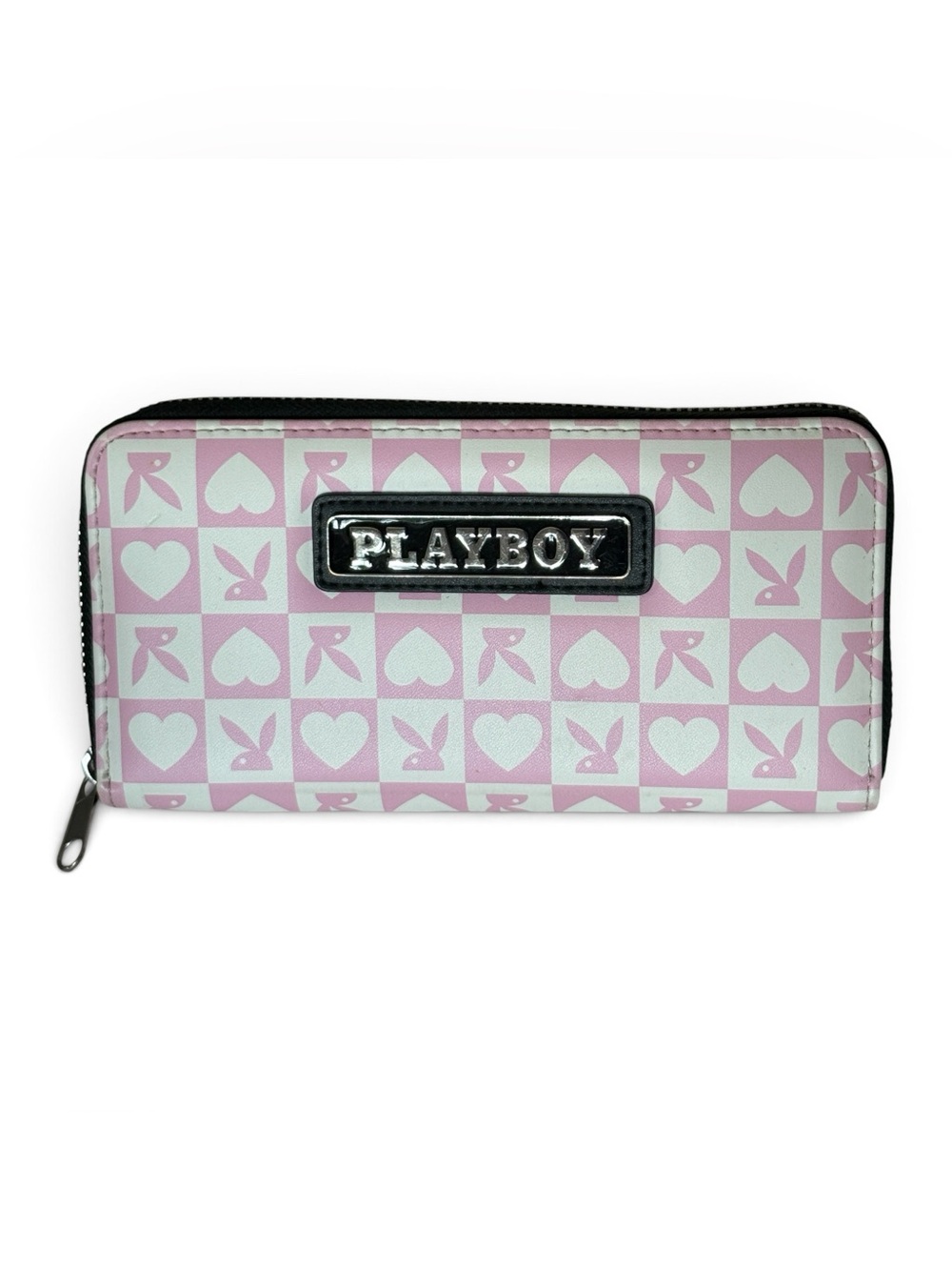 NWOT Playboy Pink and White Zip Wallet Silver Hardware